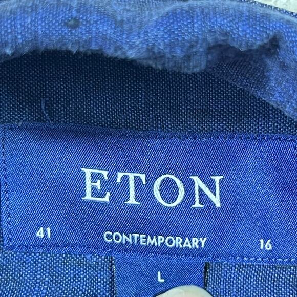 Eton Men’s 41/16 Blue 100% Linen Long Sleeve Button Front Collared Dress Shirt - Picture 3 of 7